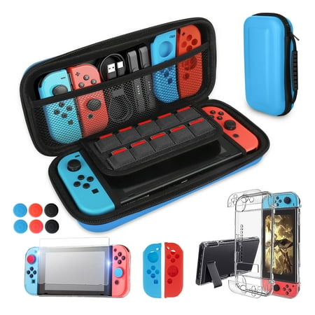 TSV Carrying Case Fit for Nintendo Switch, 12-in-1 Accessories Bundle with Protective Travel Pouch, Clear Cover Case, Screen Protector, Silicone Cover Fit for Joy-Con