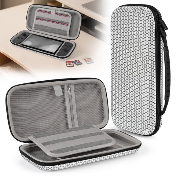 TSV Carrying Case Compatible with Nintendo Switch 2, EVA Hard Shell Travel Protective Case with 24 Game Card Slots and Accessory Pocket, White