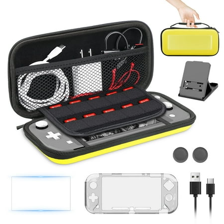 TSV Carrying Case Fit for Nintendo Switch Lite, 9-in-1 Accessories Bundle with Clear Protective Case, Screen Protector, Charging Cable, Thumbstick Caps, Stand