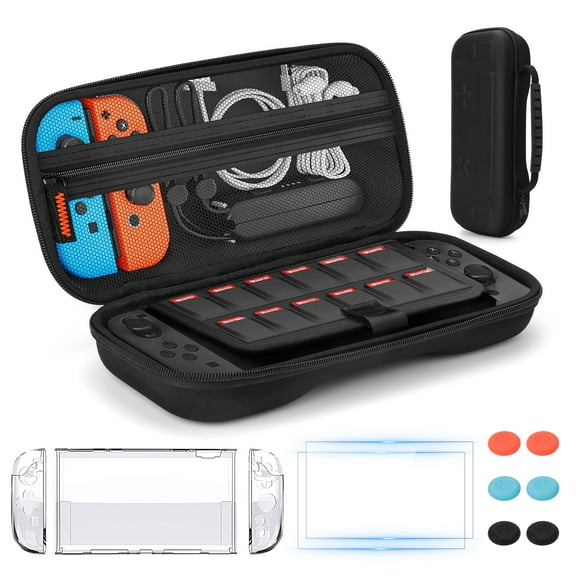 TSV Carrying Case Fit for Nintendo Switch 2 ( 2025 ), Hard EVA Travel Case with Protective Case Cover, Screen Protector and Joystick Caps, Black
