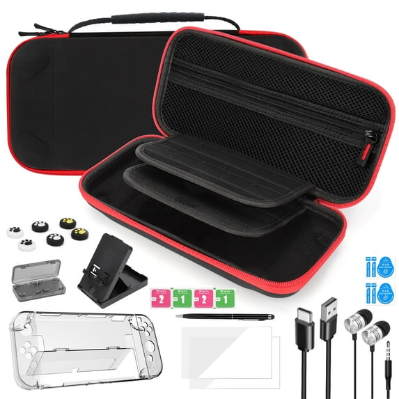 TSV Carrying Case Fit for Nintendo Switch OLED, 18-in-1 Accessories Bundle with Protective Cover Case, Screen Protectors