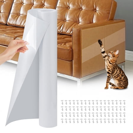 TSV Cat Scratch Protector, 16.4ft x 11.8'' Adhesive Couch Protector with 50pcs Screw Nail