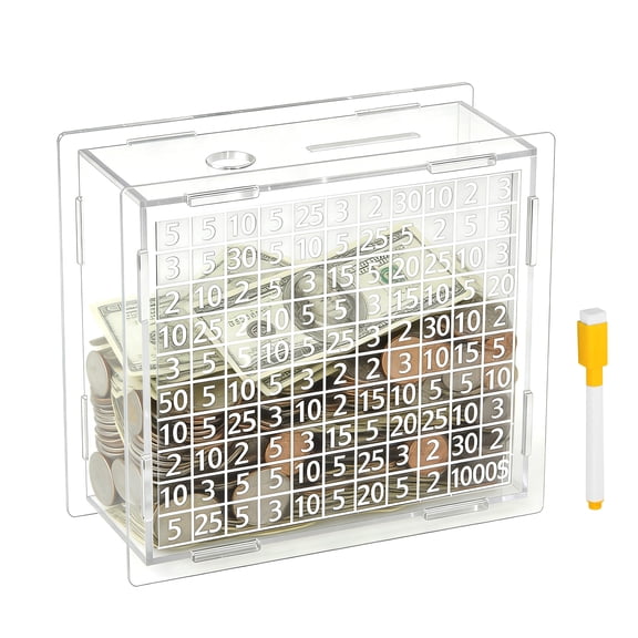 TSV Clear Acrylic Piggy Bank for Adults, Smash Box for Money, Transparent Money Saving Box, Unopenable Money Bank for Cash Savings and Coin Savings
