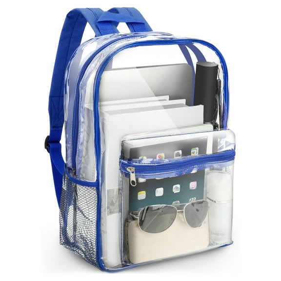 TSV Clear Backpack, Heavy Duty PVC Transparent Backpack, See Through Bookbag for Stadium,Travel, School, Black