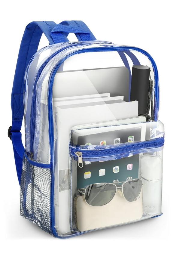 Clear Backpack, Heavy Duty PVC Transparent Backpack, See Through Bookbag for Stadium,Travel, School, Black