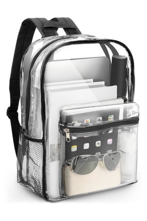 Clear Backpack, Heavy Duty PVC Transparent Backpack, See Through Bookbag for Stadium,Travel, School, Black