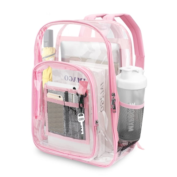 TSV Waterproof Clear Backpack for Stadium Use, Heavy Duty Transparent PVC Backpack for Concert Sport Events, Pink