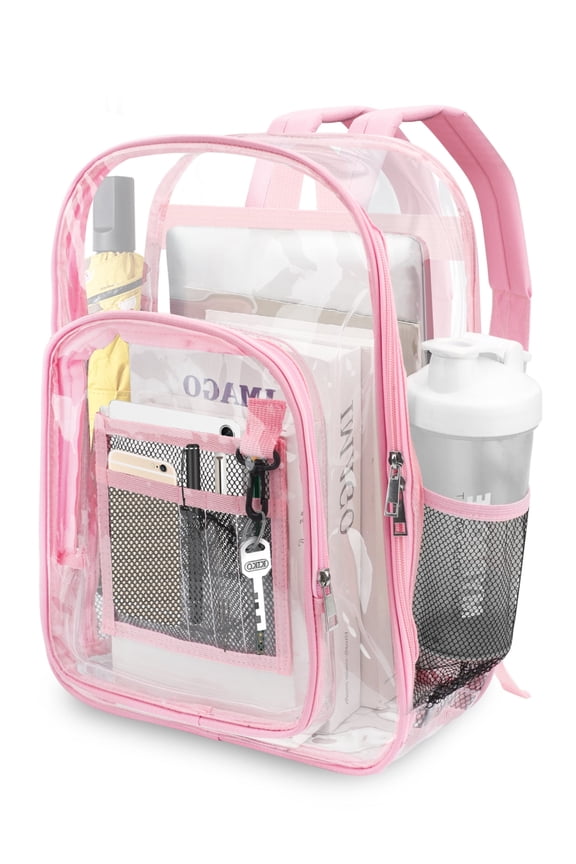 Waterproof Clear Backpack for Stadium Use, Heavy Duty Transparent PVC Backpack for Concert Sport Events, Pink
