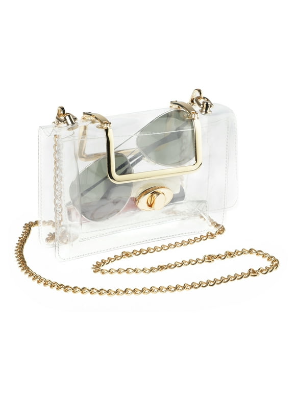 TSV Clear Crossbody Bag, Ladies Clutch with Chain Strap, Stadium Approved Clear Bag for Concerts