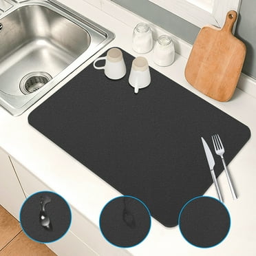 TSV Coffee Maker Mat, Absorbent Rubber Backed Dish Drying Mat for Kitchen, 19 x 16", Black