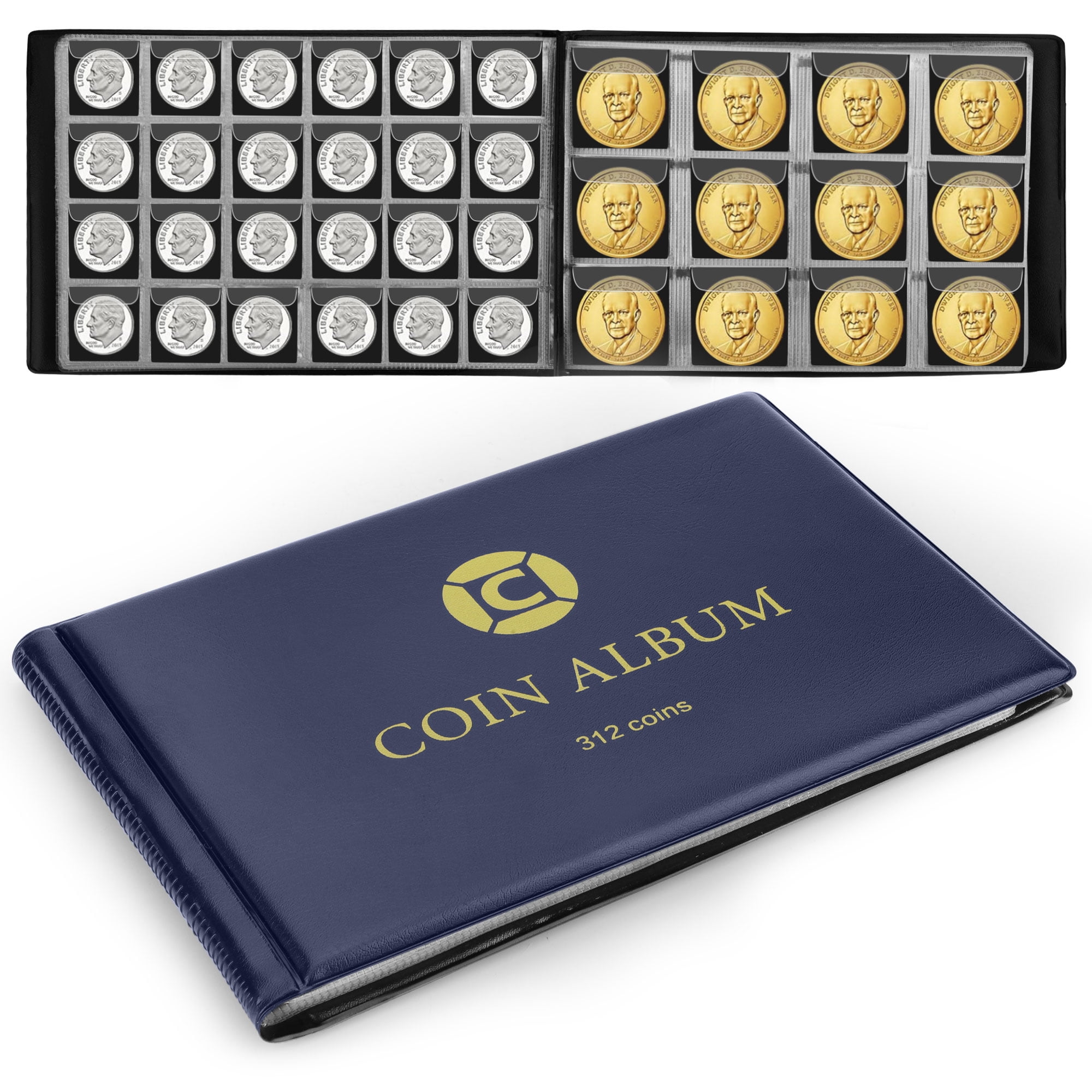420 Pockets Coin Albums - 28x29 mm/1.1x1.1 inch Pocket Black Coin Book 10 Pages Coin Collection Holder Letter Size Coin Storage Book CS0242BK