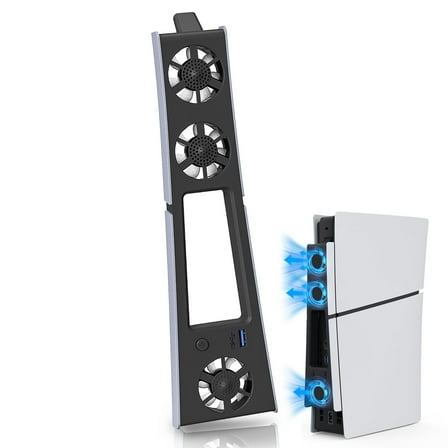 TSV Cooling Fan Fit for PS5 Slim Disc/Digital Console, Quiet Cooling System for PlayStation 5 with 2-level Adjustable Fan Speed, USB 3.0 Port, Blue Light