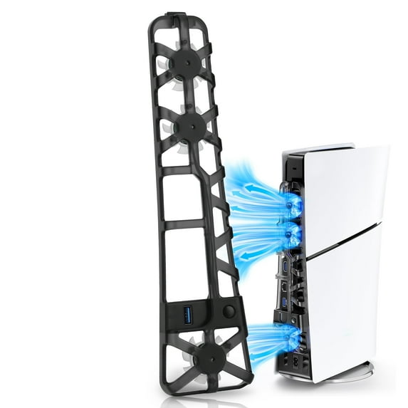 TSV Cooling Fan Fit for PS5 Slim Disc/Digital Console, Silent Efficient Cooling System Fit for PlayStation 5 Slim with 3-level Adjustable Fan Speed, USB 3.0 Port, Blue Light