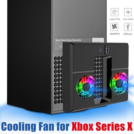 TSV Cooling Fan Fit for Xbox Series X, USB External RGB Cooling Fan, Ultra-quiet Fast Cooling System, Vertical Cooling Stand with 2 Cooling Fans, 2.0 USB Port