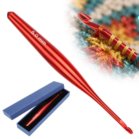 TSV Crochet Hook, 5mm Ergonomic Crochet Hook with Hand-Polished Grip for Arthritic Hands, Aluminum Metal Crochet Knitting Hook for Beginners & Professionals, Red