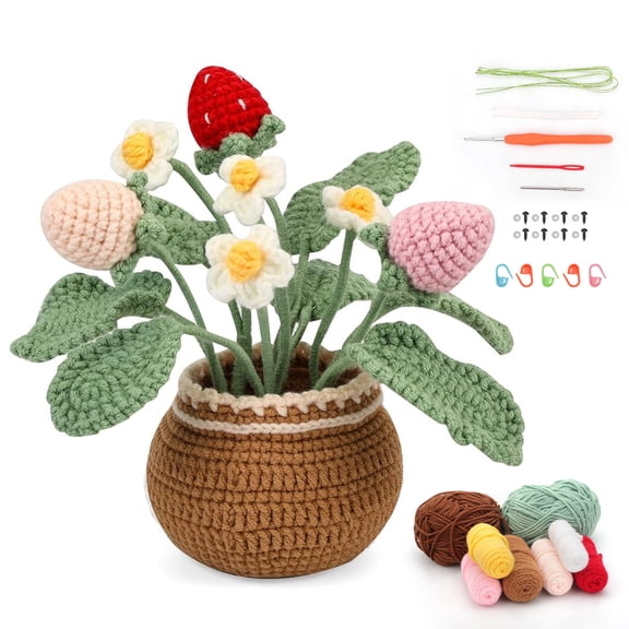 TSV Crochet Kits for Beginners, Cute Strawberry DIY Crochet Kit, Handmade Crochet Knitting Kit with Tutorials