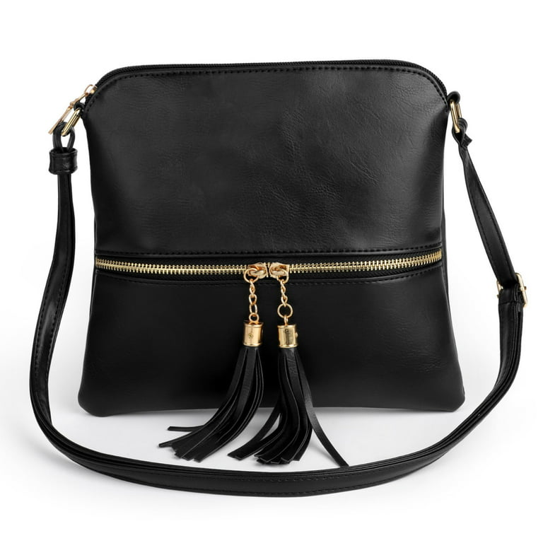 TSV Crossbody Bag for Women, PU Leather Shoulder Bag with Adjustable Strap,  Ladies Large Capacity Tote Bag, Black