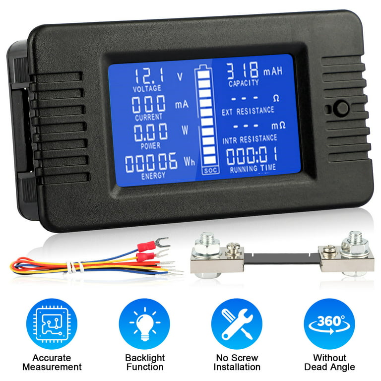 TSV DC Battery Monitor Meter, Accurate 9 Measurement Functions Monitor Meter  Display Simultaneously on LCD HD Display for Measuring Voltage, Current,  Resistance, Internal Resistance, Capacity 