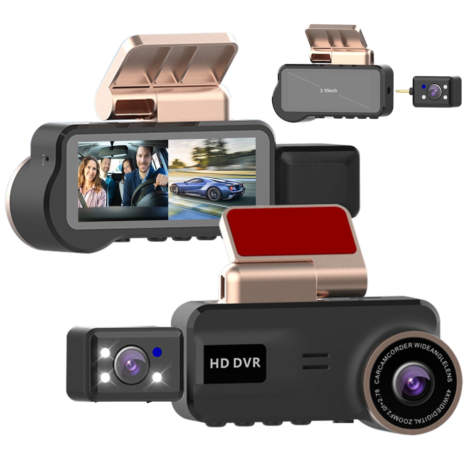 Dual Lens Dash Cam 3.16inch IPS Touch Screen Driving Recorder Front Inside  G-sensor 1080P HD Night Vision Wide Angle Car DVR