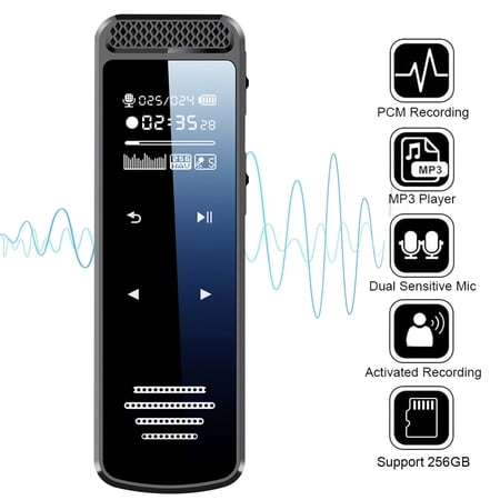 TSV Digital Voice Recorder, Voice Activated Recorder with Playback, Small Tape Recorder, USB Charged Mini Audio Recorder MP3 Support up to 256 GB TF Card for Lectures, Meetings, Interviews, Classes