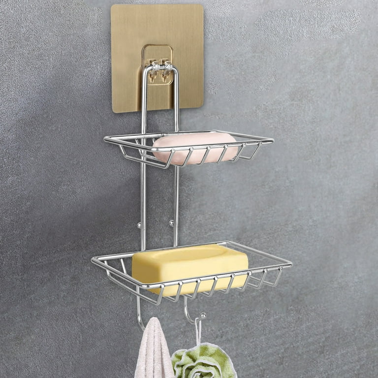 2 Tier Soap dish, Stainless steel soap holder with hook, Wall-mounted Bar  Soap Sponge Holder is suitable for bathroom and kitchen, powerful non-trace  adhesive No Drilling