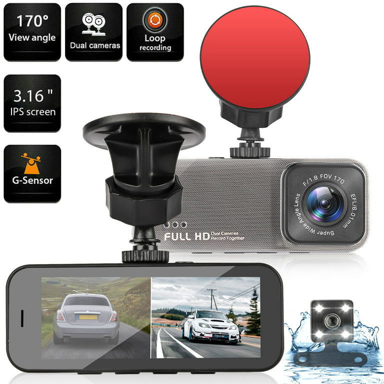 TSV Dual Dash Cam, 1080P Front and Rear Dual Dash Camera for Cars, 3.16inch  Display, 170° Wide Angle Dashboard Camera Recorder with Parking