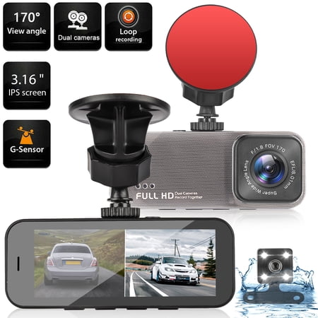 TSV Dual Dash Cam, 1080P Front and Rear Dual Dash Camera for Cars, 3.16inch Display, 170° Wide Angle Dashboard Camera Recorder with Parking Monitoring, Motion Detection, G-Sensor, WDR, Black