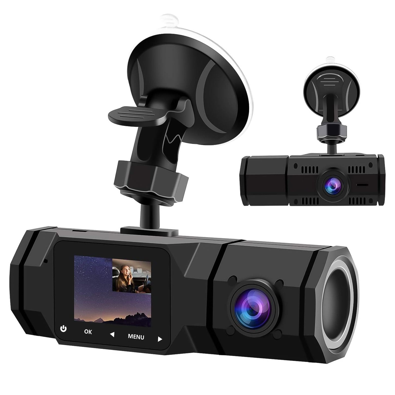 Dash Cam Front and Rear, TSV 3 Channel Dual Dash Camera, 1080P Car Camera  DVR Backup Cam with Night Vision, G-Sensor 