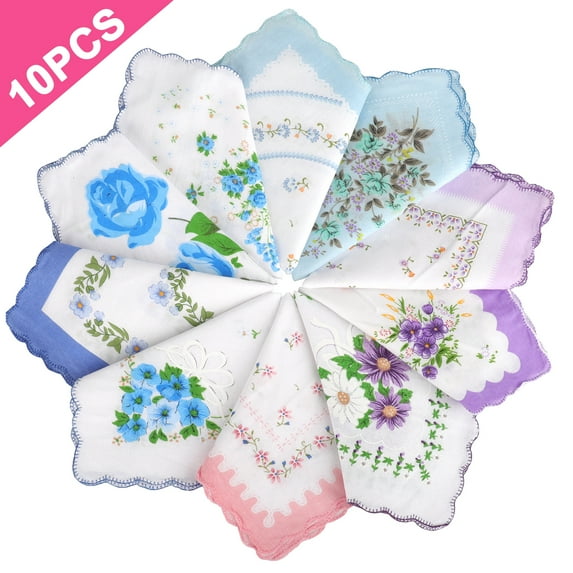 10pcs Floral Print Handkerchiefs for Women, TSV 11.8''x11.8'' Soft Cotton Hankies for Wedding