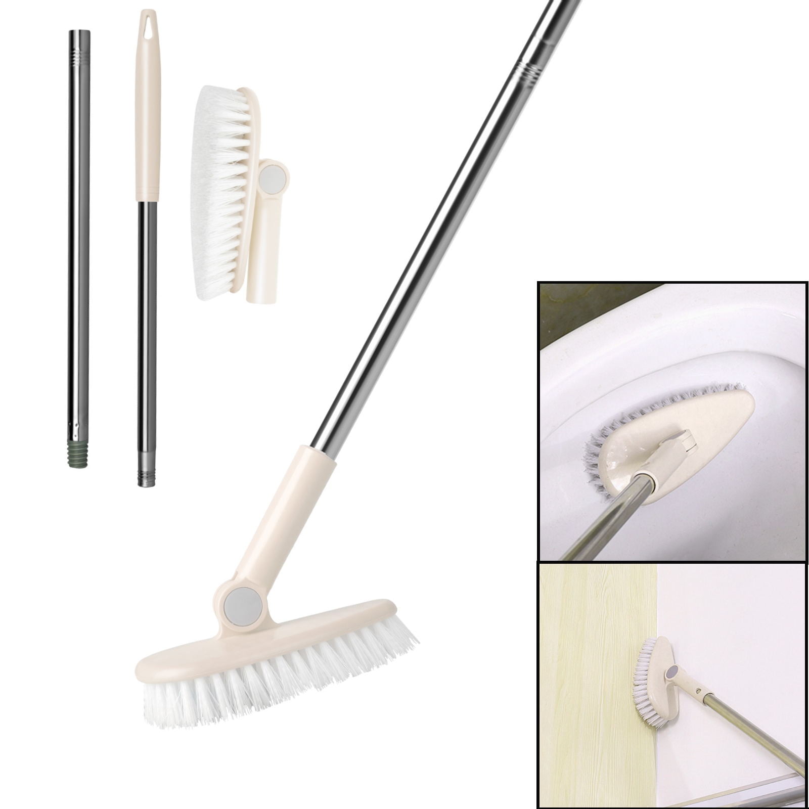 Long Handle Cleaning Brush Floor Scrub Brush Extendable Handle Sweeper Broom Floor Scrub Brush Swivelled Multi-Angle Brush with Adjustable Long Handle