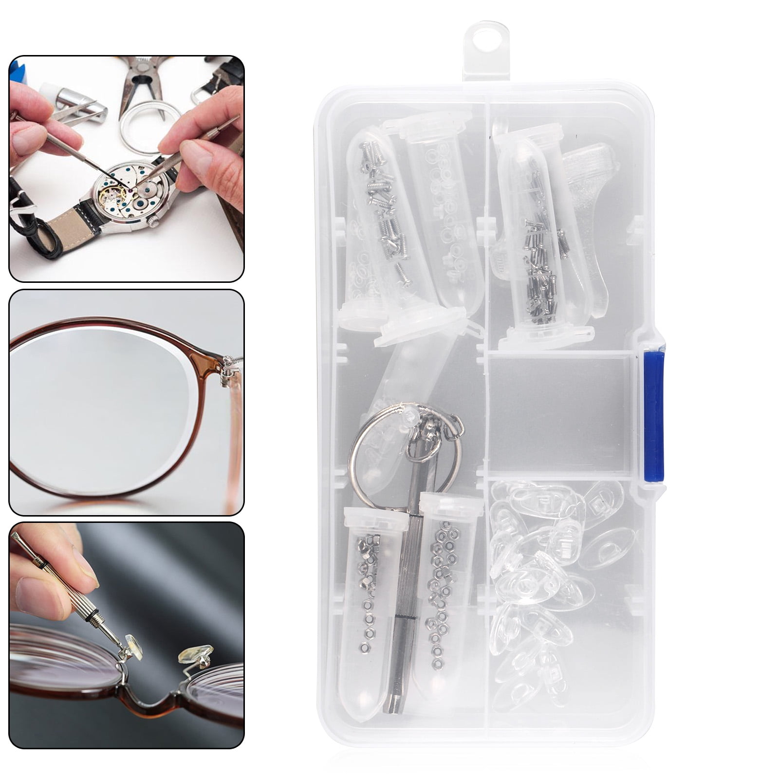 627Pcs Eyeglasss Sunglass Glasses Repair Tool Kit Set Spectacles Repair Kit  with Mini Screwdriver Screws Nut Silicone Nose Pads - AliExpress