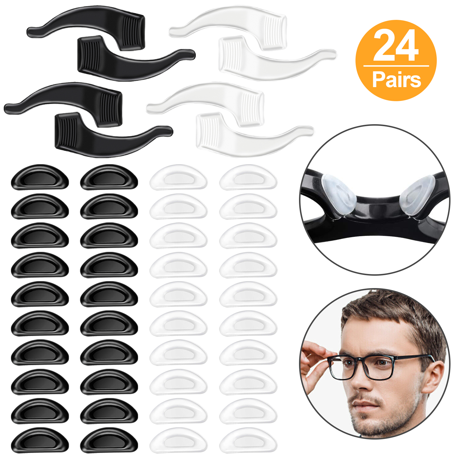 Tsv Eyewear Retainers 20pairs Adhesive Silicone Eyeglass Nose Pads And 4pairs Eyeglass Ear