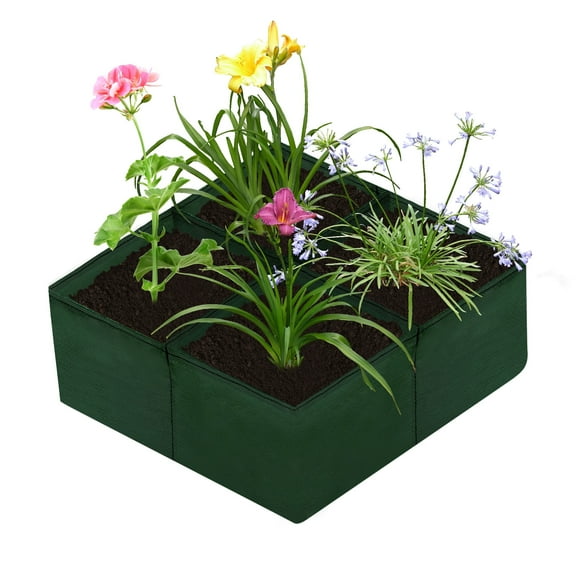 TSV Fabric Raised Garden Bed, 4 Grids Plant Grow Bag for Vegetable, 24 x 24 x 10", Green