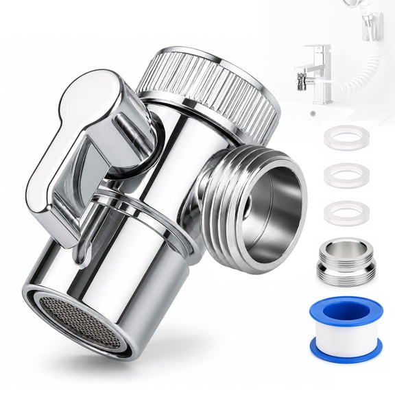 TSV Faucet Diverter Valve, 3-Way T-Adapter Shower Head Diverter Valve, G1/2" Sink Faucet Splitter for Kitchen and Bathroom