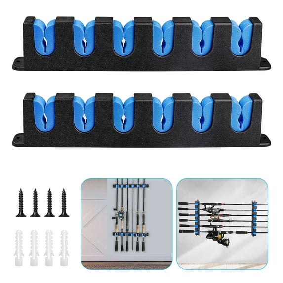 TSV Fishing Rod Holder, Wall Mounted EVA Vertical Fishing Rod Storage Racks, Blue