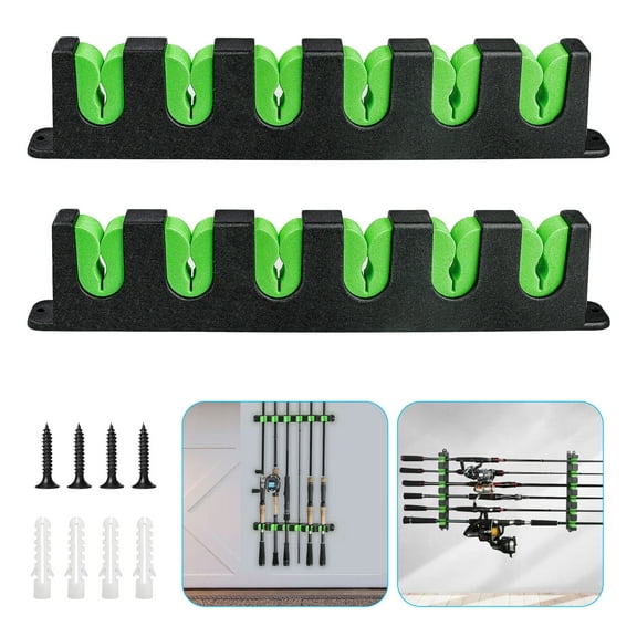 TSV Fishing Rod Holder, Wall Mounted EVA Vertical Fishing Rod Storage Racks, Green