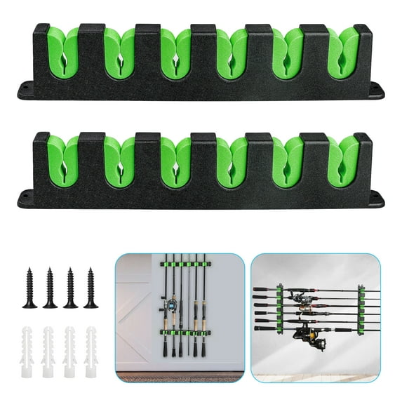 TSV Fishing Rod Holder, Wall Mounted EVA Vertical Fishing Rod Storage Racks, Green