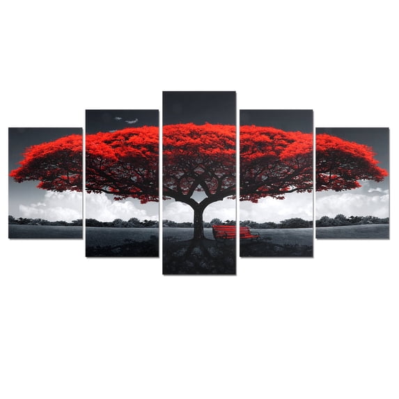 Red Tree Canvas Wall Art, 5pcs Frameless Mangrove Decor Abstract Canvas Wall Art, Modern Abstract Pictures Decorative Mural for Bedroom Dining Room Office Hang