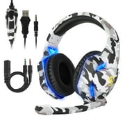 TSV Gaming Headset Fit for PC, PS4, PS5, Xbox One, Mac, Laptop, Nintendo Switch, Stereo Gaming Headphones with Noise Canceling Mic, Memory Earmuffs, LED Lights, 3.5mm Over-Ear Headphones, Camo
