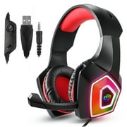 TSV Gaming Headset Fit for PS5 PS4 PC Xbox Nintendo Switch, USB + 3.5mm Wired Headphones with Microphone, Stereo Surround Sound, Noise Canceling Over-Ear Headphones Fit for Laptops Tablets Phones