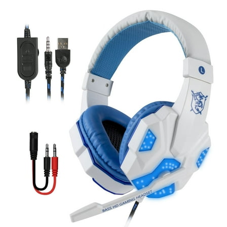 TSV Gaming Headset Fit for PS5 PS4 PC Xbox Nintendo Switch, USB + 3.5mm Wired Headphones with Microphone, Stereo Surround Sound, Noise Canceling Over-Ear Headphones Fit for Laptops Tablets Phones