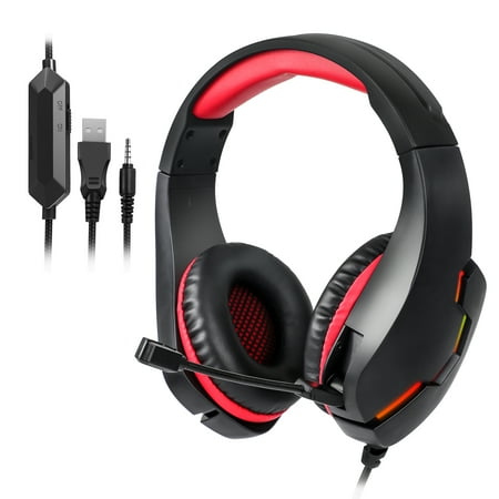 TSV Gaming Headset with Mic Fit for PC/PS4/PS5/Xbox One/Nintendo, Wired 3.5mm Over-Ear Headphones with Noise Canceling, Stereo Bass