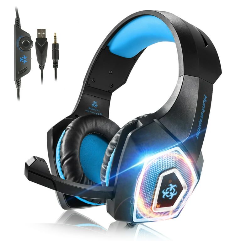 Ozeino Gaming Headset with Microphone for PC PS4 PS5 Laptop Xbox Series  S|X, 50mm Driver, RGB Light, Flexible Mic, Extra-Large Earcups for Gaming