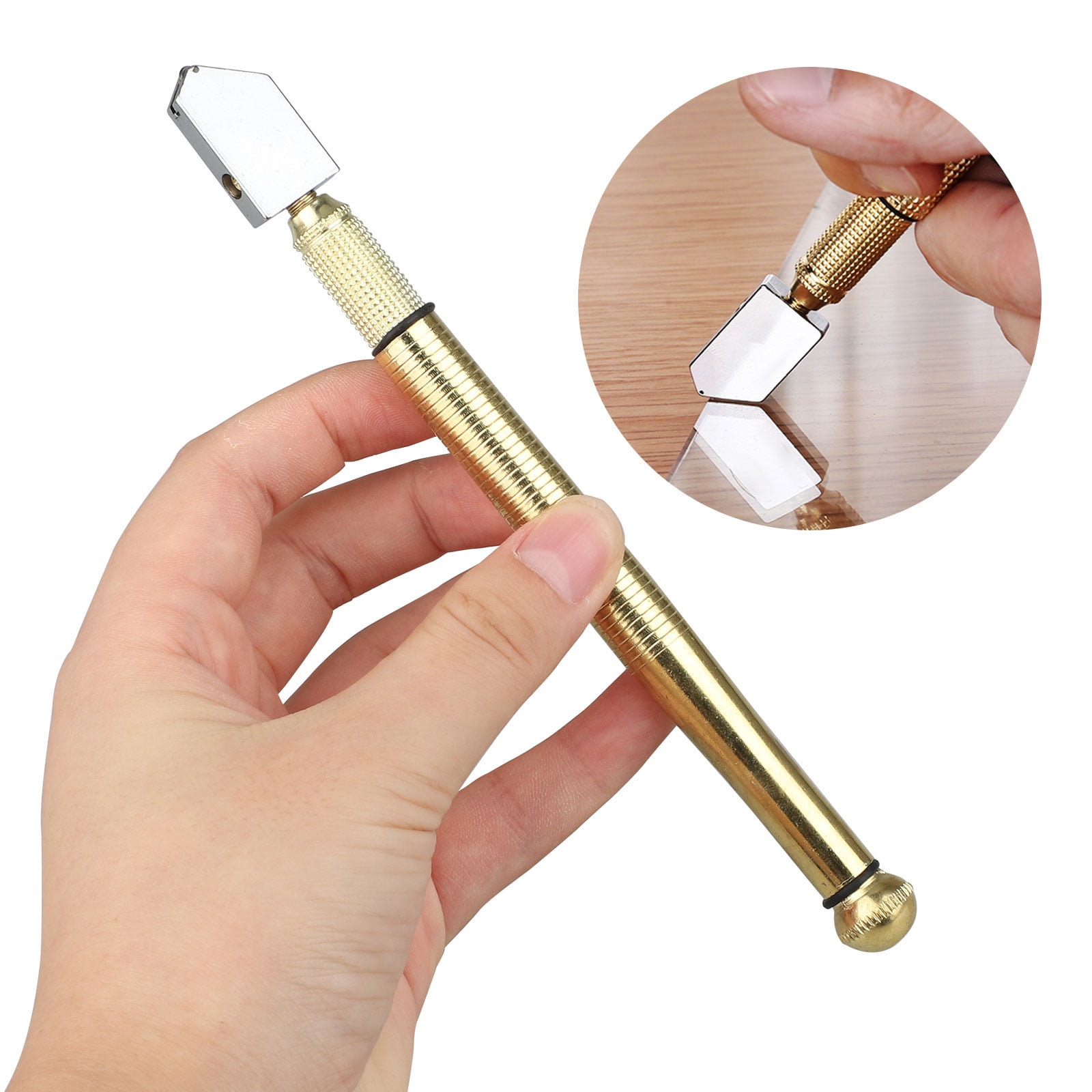 TSV Glass Cutter Tool, Anti-Slip Pencil Style Carbide Tip Cutting Tool for 3-12mm Mosaic Tile Mirror, Gold