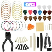 TSV Guitar Accessories Kit, 45Pcs Guitar Tool Replacement w/ Guitar Strings, Guitar Picks, Guitar Nut/Saddle, 3-in-1 Restring Tool, Guitar Hanger, Bridge Pin for Acoustic/Electric Guitar, Bass, Banjo