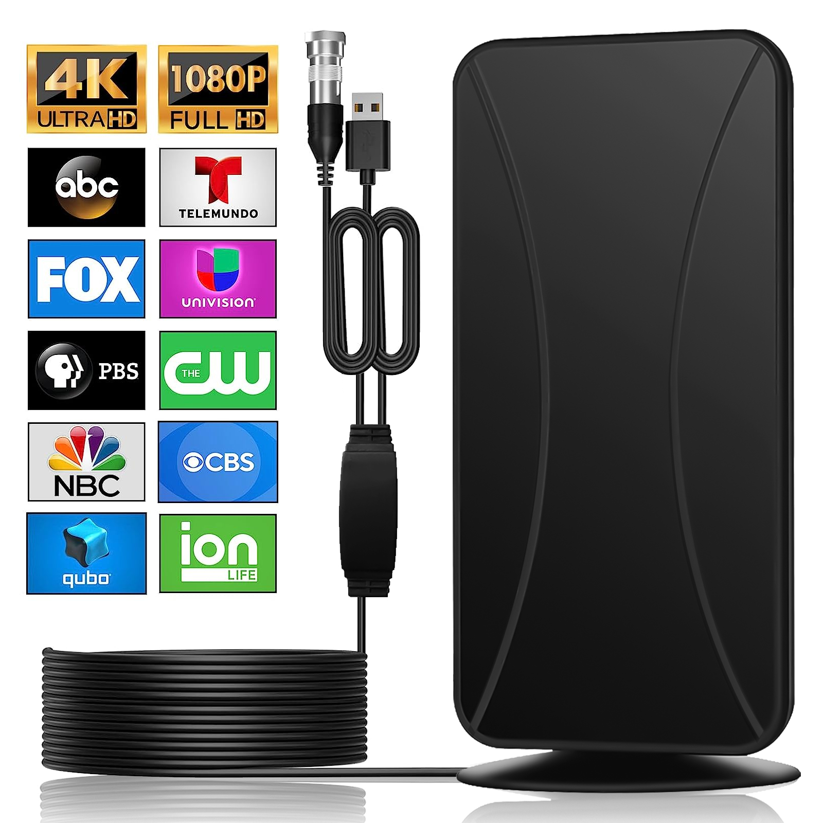 TSV HDTV Antenna with Amplifier Signal Booster for Smart/Outdoor/Older/Indoor TV, supports 4K 1080p, 25DBI High Gain, 500+ Miles Range, 16FT Coax Cable