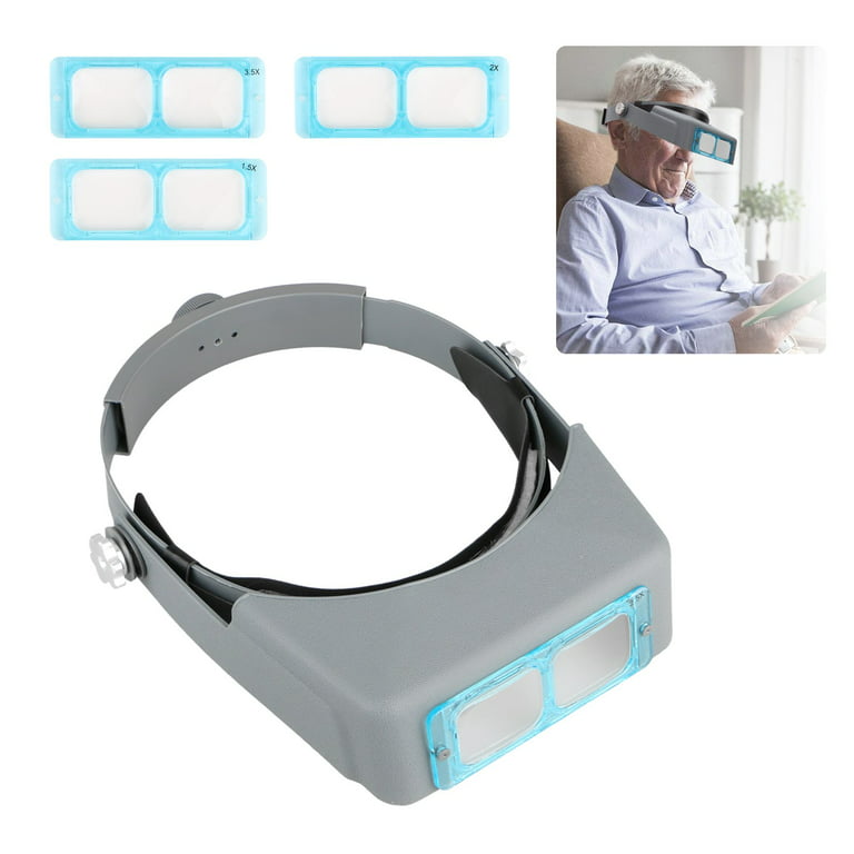 1X-14X 6 Interchangeable Lens Optivisor Headband Lighted Magnifier Head  Magnifying Glass with Light Magnifier Eyewear Loupes