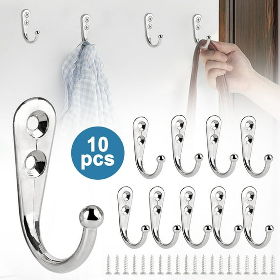 TSV Heavy Duty Robe Hook Retro Wall Hanger Rustproof Hardware for Hanging Coat Towel Clothes, 10pcs Silver