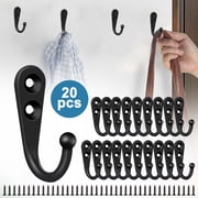 TSV Heavy Duty Robe Hook Retro Wall Hanger Rustproof Hardware for Hanging Coat Towel Clothes, 20pcs Black