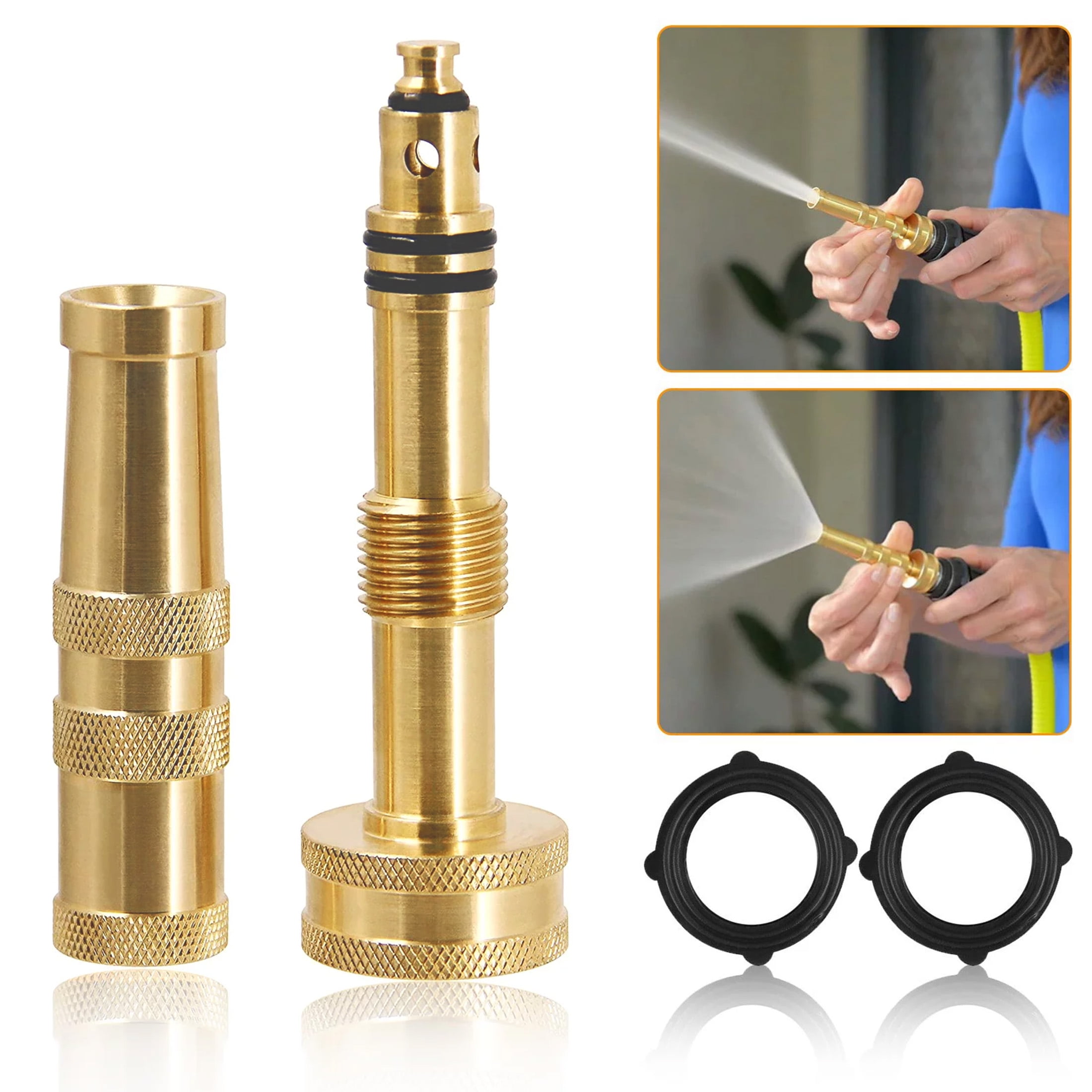 TSV Heavy Duty Solid Brass High-Pressure Hose Nozzle, Adjustable Twist Garden Hose Nozzle, Spray to Jet Design, 3/4" Thread
